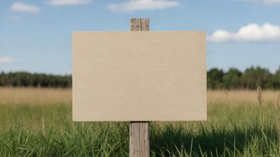 Blank wooden sign in grassy field