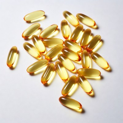 Yellow Fish Oil Capsules Scattered