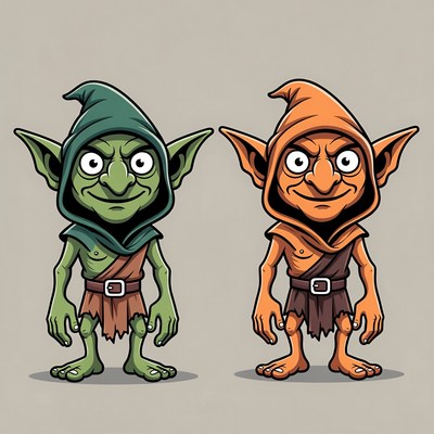 Green and Orange Cartoon Goblins