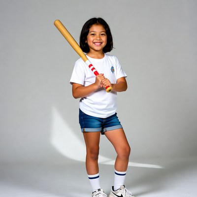 Asian girl holding baseball bat