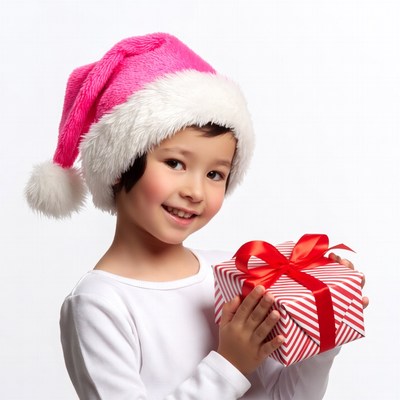 Asian girl holding Christmas gift