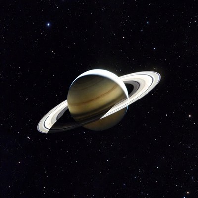 Saturn with rings in space