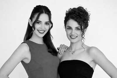 Two smiling women posing together