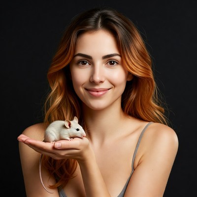 Woman holding white mouse
