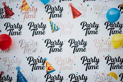 Party Time Text with Balloons Hats
