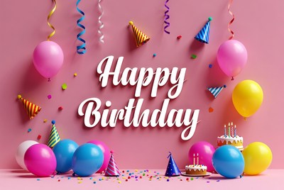 Happy Birthday Balloons and Cake