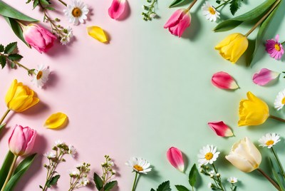 Pink and Yellow Tulips with Daisies
