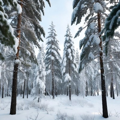 Snowy Pine Forest Trees