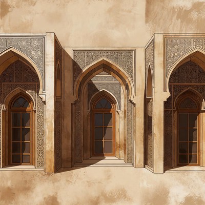 Three Arched Islamic Doors Illustration