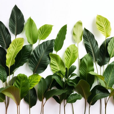 Green tropical leaves on white background
