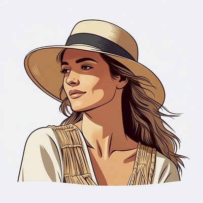 Woman wearing wide-brim straw hat