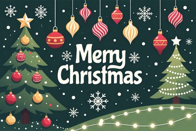 Merry Christmas Trees with Ornaments