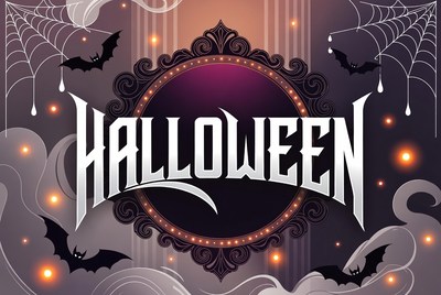 Halloween Text with Bats and Webs