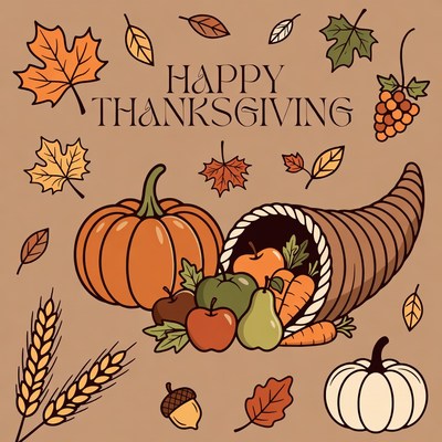 Happy Thanksgiving Cornucopia Illustration