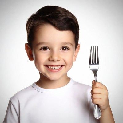 Boy holding fork
