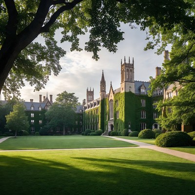 Ivy-covered Gothic university building