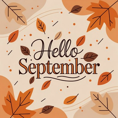 Hello September Autumn Leaves Illustration
