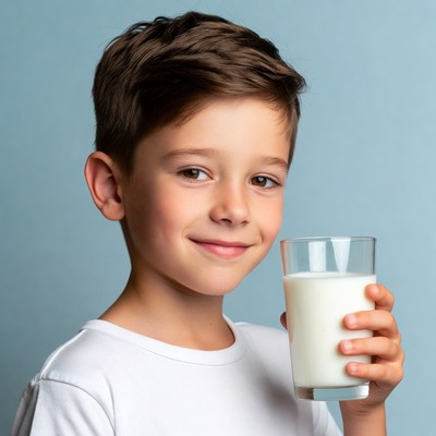 Boy holding glass of milk
