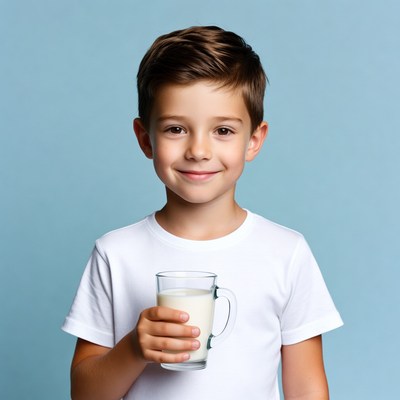 Boy holding glass of milk