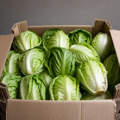 Fresh green lettuce in cardboard box