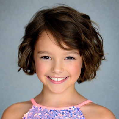 Smiling girl with curly brown hair