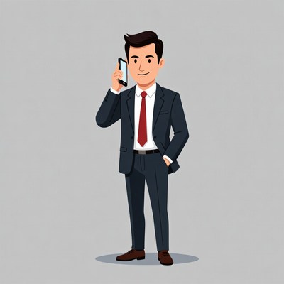 Cartoon businessman talking on phone