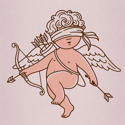 Blindfolded Cupid with bow and arrow