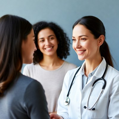 Doctor consulting two diverse women patients