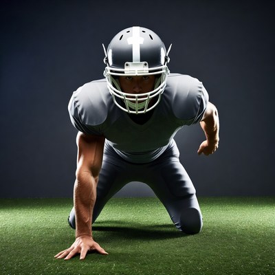 Football player in ready stance
