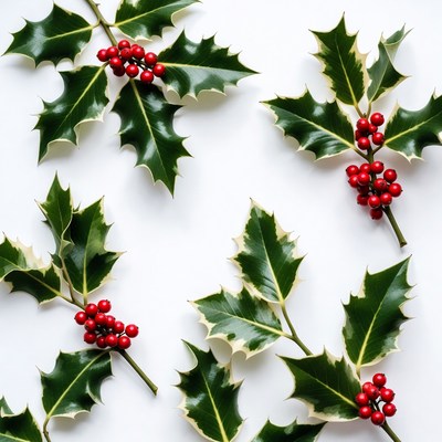 Holly Leaves with Red Berries
