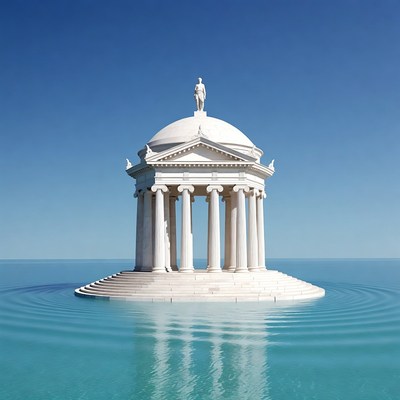 Temple with Statue on Water