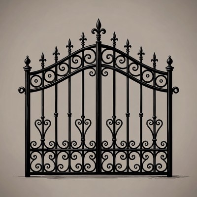 Ornate Black Iron Gate Illustration