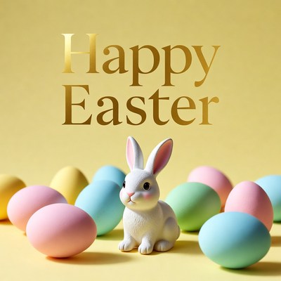 White Easter Bunny with Colored Eggs