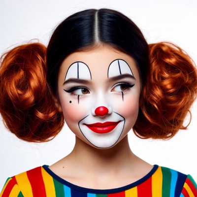 Woman in Clown Makeup with Red Pigtails