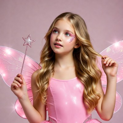 Girl in pink fairy costume with wand