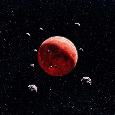 Mars with Moons in Space