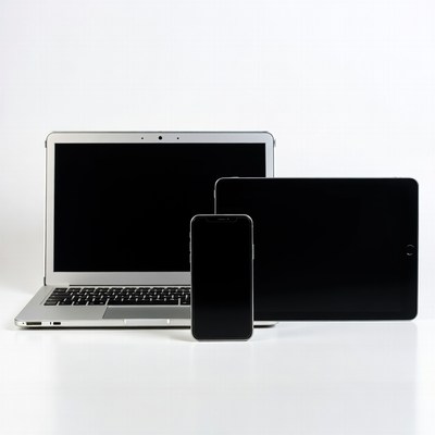 Laptop Tablet Smartphone on White Background