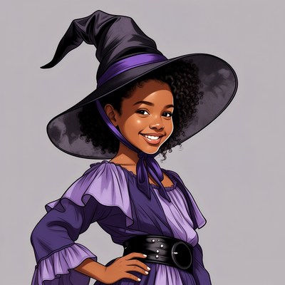 Young African-American girl in witch costume
