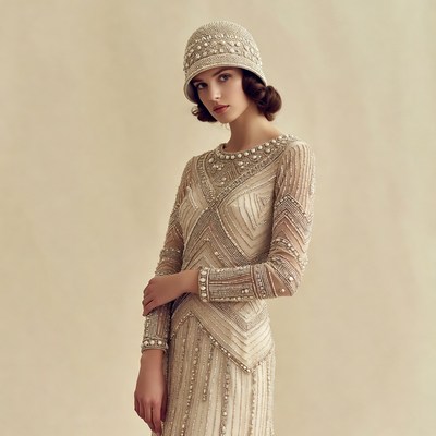 Woman in Beaded 1920s Flapper Dress