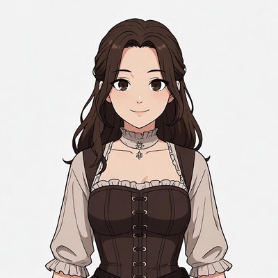 Anime girl in brown corset dress