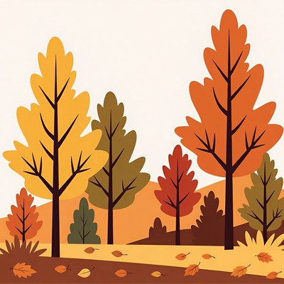 Autumn Trees with Falling Leaves