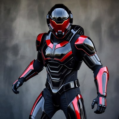 Man in Black Red Futuristic Armor