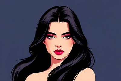 Beautiful woman with long black hair