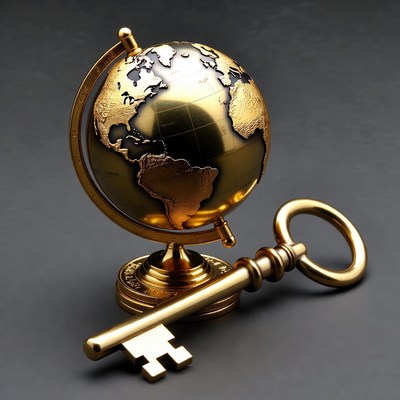 Golden Globe and Key on Coins