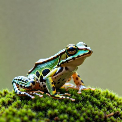 Colorful poison dart frog on moss