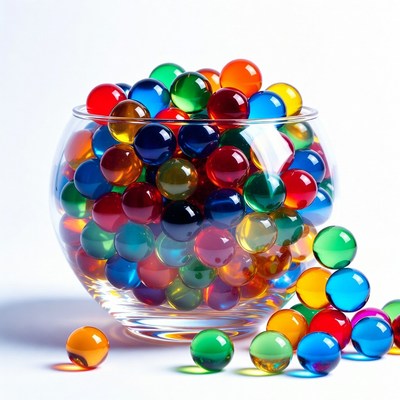 Colorful Marbles in Glass Bowl