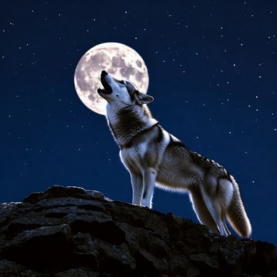 Wolf howling at full moon