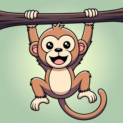 Cartoon monkey hanging from branch