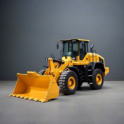 Yellow Wheel Loader on Gray Background