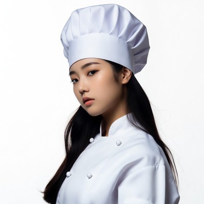 Asian woman in white chef uniform